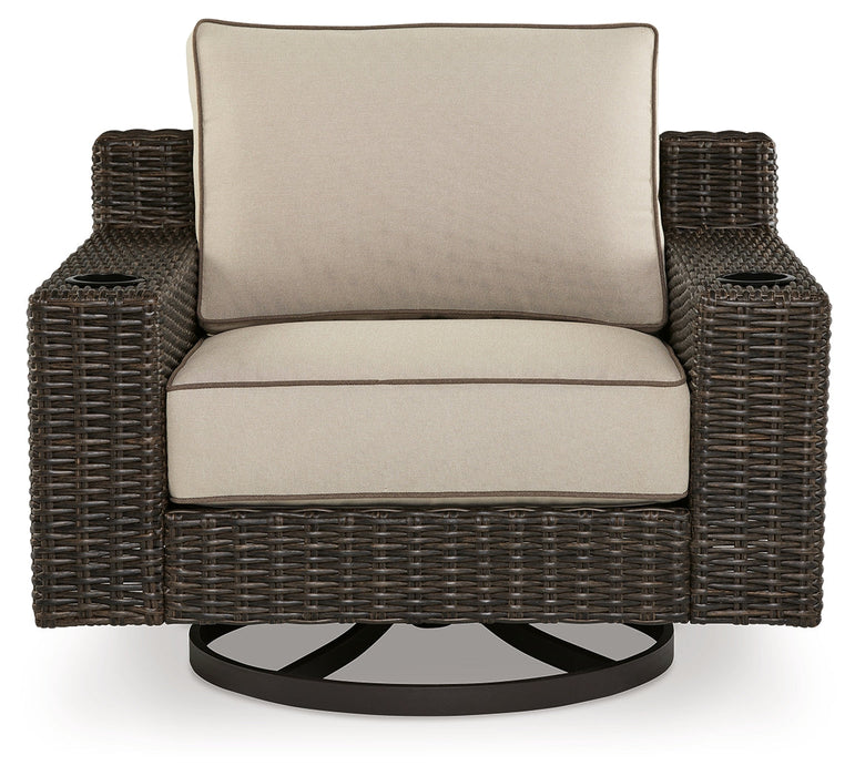 Coastline Bay Brown Outdoor Swivel Lounge with Cushion - P784-821 - Vega Furniture