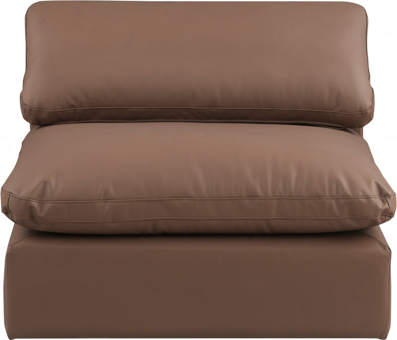 Comfy Faux Leather Armless Chair Brown - 188Brown-Armless - Vega Furniture