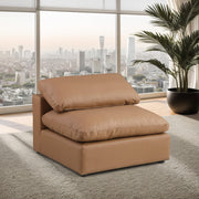 Comfy Faux Leather Armless Chair Cognac - 188Cognac-Armless - Vega Furniture