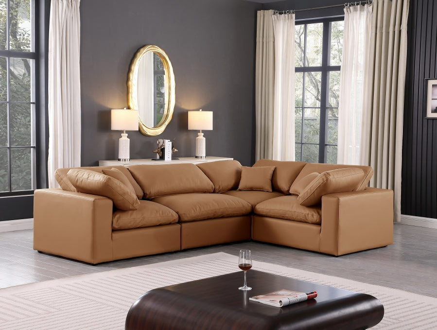 Comfy Faux Leather Sectional Cognac - 188Cognac-Sec4C - Vega Furniture