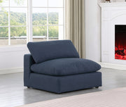 Comfy Linen Textured Fabric Armless Chair Blue - 187Navy-Armless - Vega Furniture