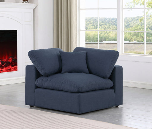 Comfy Linen Textured Fabric Corner Chair Blue - 187Navy-Corner - Vega Furniture