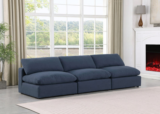 Comfy Linen Textured Fabric Sofa Blue - 187Navy-S117 - Vega Furniture