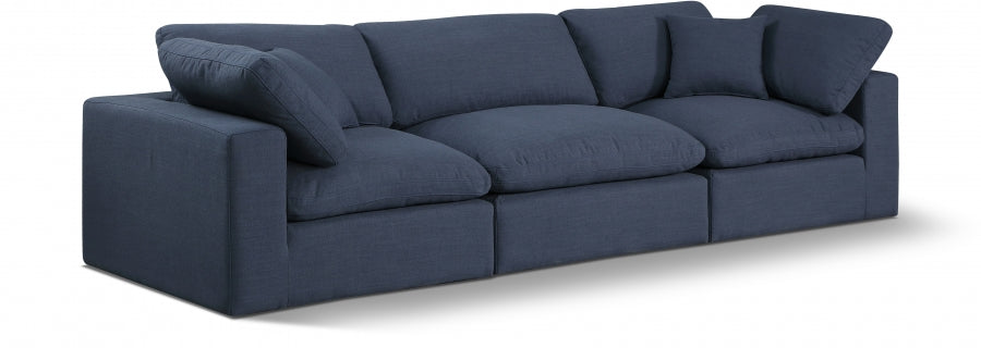 Comfy Linen Textured Fabric Sofa Blue - 187Navy-S119 - Vega Furniture