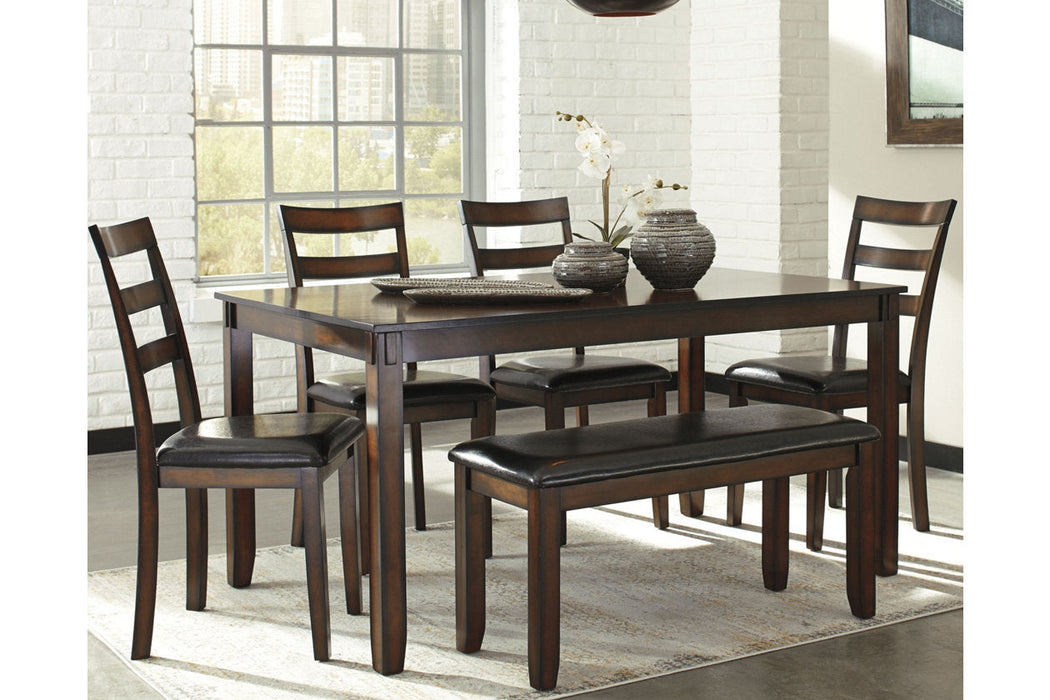 Coviar Brown Dining Table and Chairs with Bench, Set of 6 - D385-325 - Vega Furniture