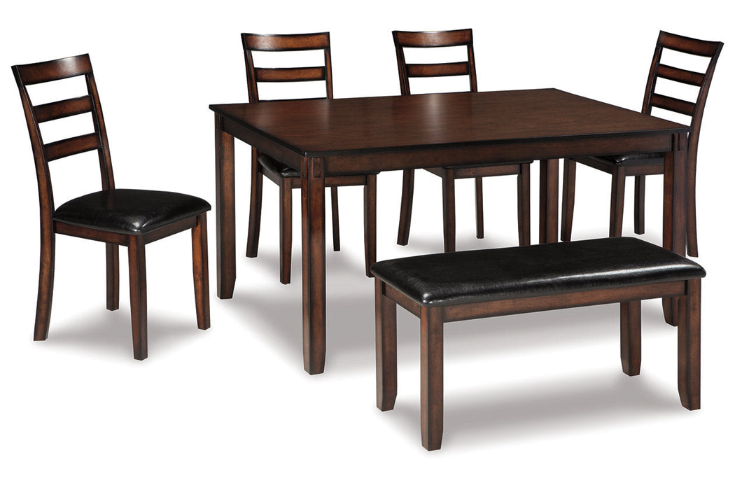 Coviar Brown Dining Table and Chairs with Bench, Set of 6 - D385-325 - Vega Furniture