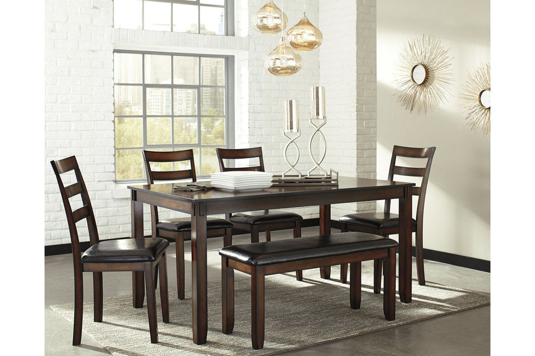 Coviar Brown Dining Table and Chairs with Bench, Set of 6 - D385-325 - Vega Furniture