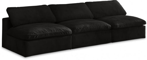 Cozy Black Velvet Modular Fiber Filled Cloud-Like Comfort Overstuffed 117" Armless Sofa - 634Black-S117 - Vega Furniture