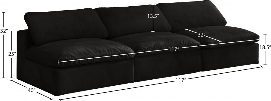 Cozy Black Velvet Modular Fiber Filled Cloud-Like Comfort Overstuffed 117" Armless Sofa - 634Black-S117 - Vega Furniture