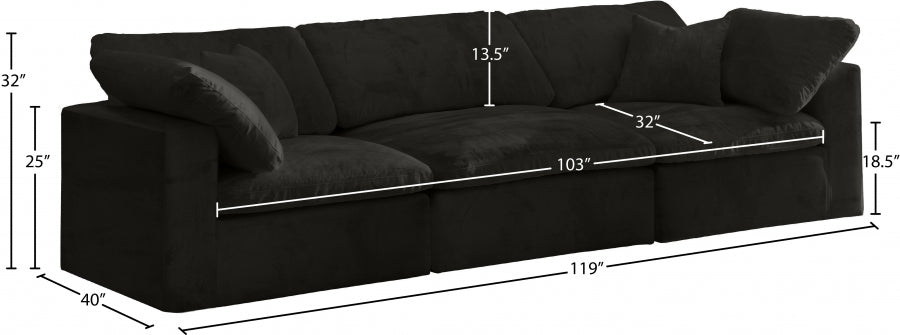 Cozy Black Velvet Modular Fiber Filled Cloud-Like Comfort Overstuffed 119" Sofa - 634Black-S119 - Vega Furniture