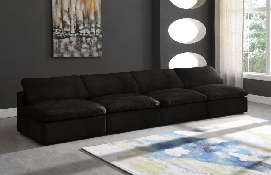 Cozy Black Velvet Modular Fiber Filled Cloud-Like Comfort Overstuffed 156" Armless Sofa - 634Black-S156 - Vega Furniture