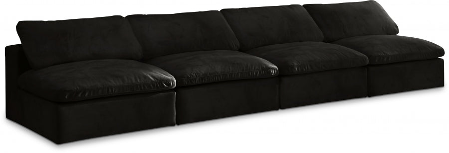 Cozy Black Velvet Modular Fiber Filled Cloud-Like Comfort Overstuffed 156" Armless Sofa - 634Black-S156 - Vega Furniture