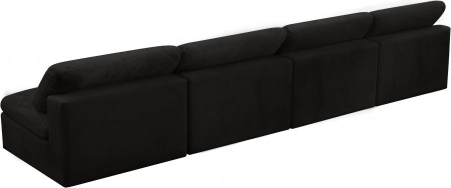 Cozy Black Velvet Modular Fiber Filled Cloud-Like Comfort Overstuffed 156" Armless Sofa - 634Black-S156 - Vega Furniture