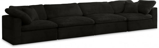 Cozy Black Velvet Modular Fiber Filled Cloud-Like Comfort Overstuffed 158" Sofa - 634Black-S158 - Vega Furniture