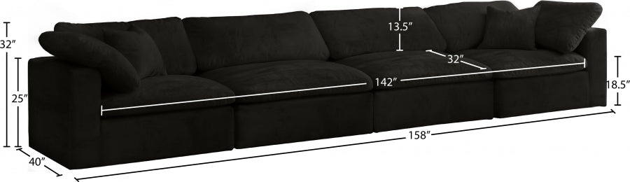 Cozy Black Velvet Modular Fiber Filled Cloud-Like Comfort Overstuffed 158" Sofa - 634Black-S158 - Vega Furniture