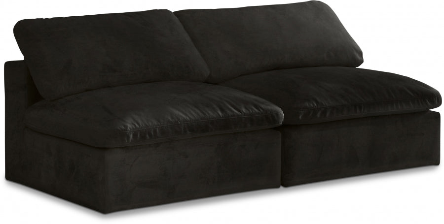 Cozy Black Velvet Modular Fiber Filled Cloud-Like Comfort Overstuffed 78" Armless Loveseat - 634Black-S78 - Vega Furniture