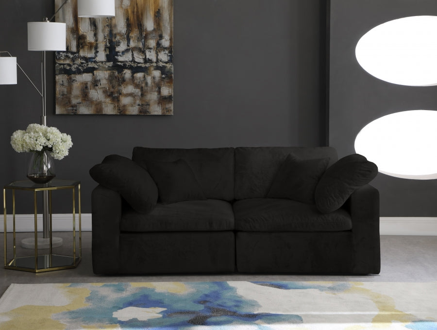 Cozy Black Velvet Modular Fiber Filled Cloud-Like Comfort Overstuffed 80" Loveseat - 634Black-S80 - Vega Furniture