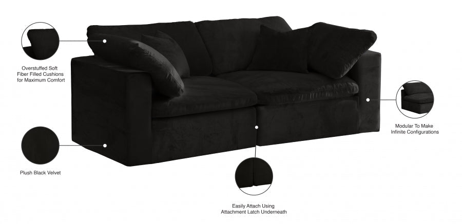 Cozy Black Velvet Modular Fiber Filled Cloud-Like Comfort Overstuffed 80" Loveseat - 634Black-S80 - Vega Furniture