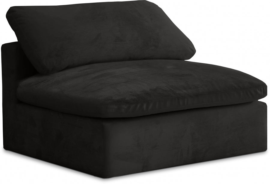 Cozy Black Velvet Modular Fiber Filled Cloud-Like Comfort Overstuffed Armless Chair - 634Black-Armless - Vega Furniture