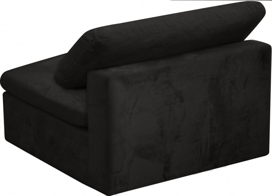 Cozy Black Velvet Modular Fiber Filled Cloud-Like Comfort Overstuffed Armless Chair - 634Black-Armless - Vega Furniture