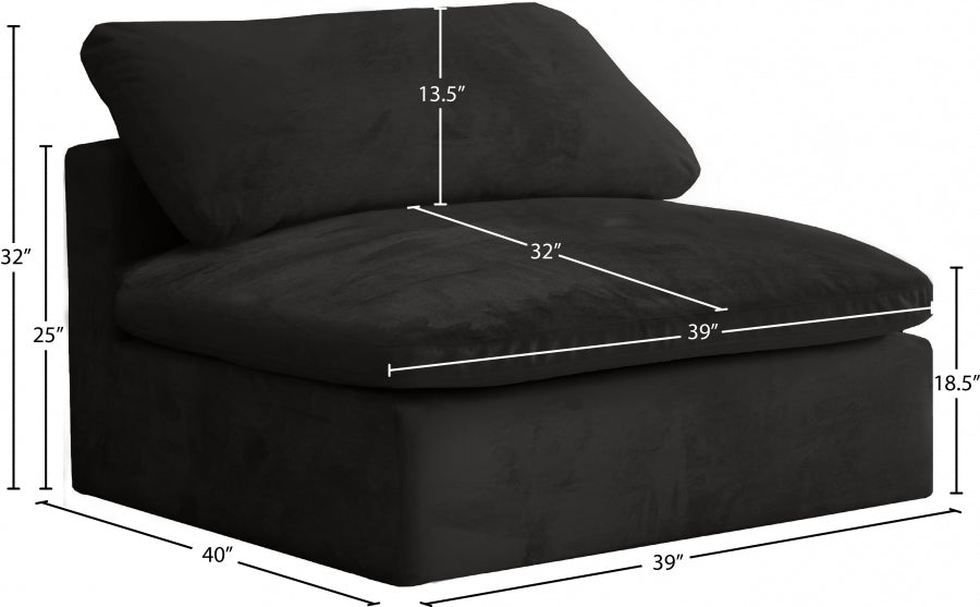 Cozy Black Velvet Modular Fiber Filled Cloud-Like Comfort Overstuffed Armless Chair - 634Black-Armless - Vega Furniture