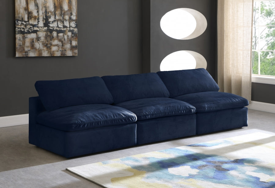 Cozy Blue Velvet Modular Fiber Filled Cloud-Like Comfort Overstuffed 117" Armless Sofa - 634Navy-S117 - Vega Furniture