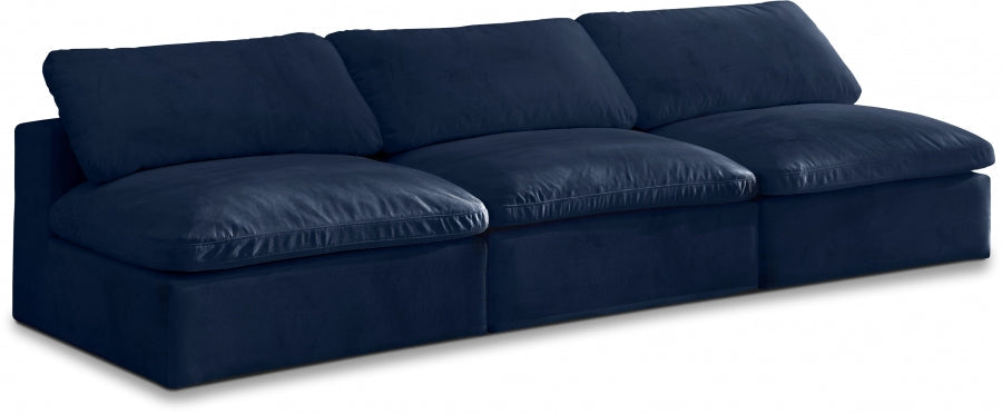 Cozy Blue Velvet Modular Fiber Filled Cloud-Like Comfort Overstuffed 117" Armless Sofa - 634Navy-S117 - Vega Furniture