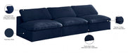 Cozy Blue Velvet Modular Fiber Filled Cloud-Like Comfort Overstuffed 117" Armless Sofa - 634Navy-S117 - Vega Furniture