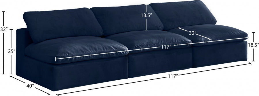 Cozy Blue Velvet Modular Fiber Filled Cloud-Like Comfort Overstuffed 117" Armless Sofa - 634Navy-S117 - Vega Furniture