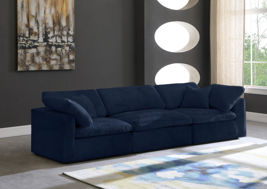 Cozy Blue Velvet Modular Fiber Filled Cloud-Like Comfort Overstuffed 119" Sofa - 634Navy-S119 - Vega Furniture