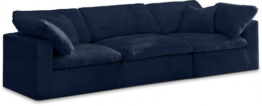 Cozy Blue Velvet Modular Fiber Filled Cloud-Like Comfort Overstuffed 119" Sofa - 634Navy-S119 - Vega Furniture