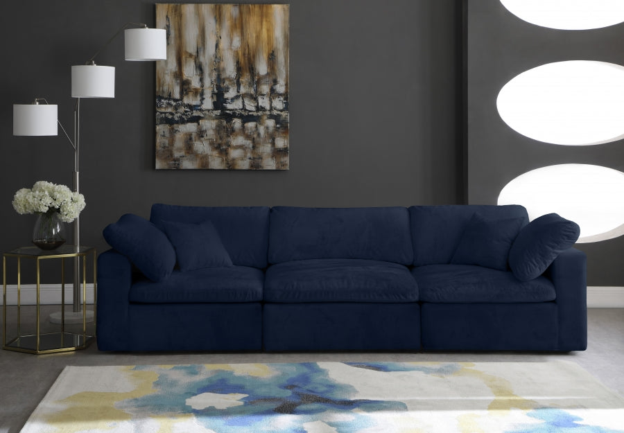 Cozy Blue Velvet Modular Fiber Filled Cloud-Like Comfort Overstuffed 119" Sofa - 634Navy-S119 - Vega Furniture