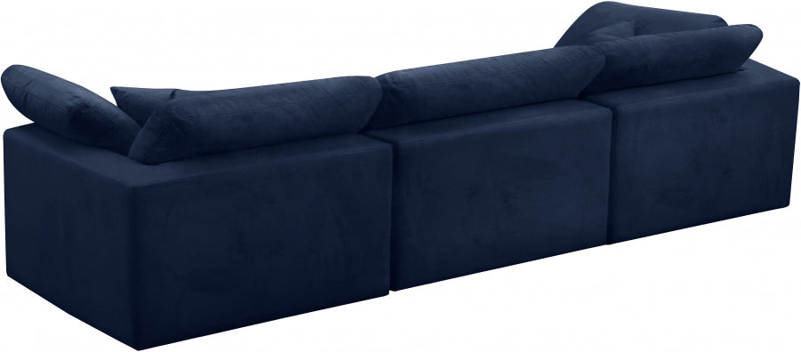 Cozy Blue Velvet Modular Fiber Filled Cloud-Like Comfort Overstuffed 119" Sofa - 634Navy-S119 - Vega Furniture