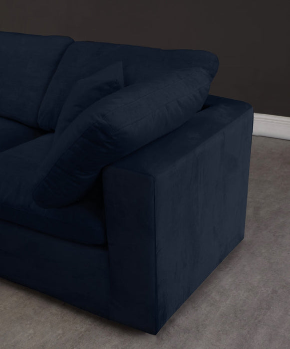 Cozy Blue Velvet Modular Fiber Filled Cloud-Like Comfort Overstuffed 119" Sofa - 634Navy-S119 - Vega Furniture