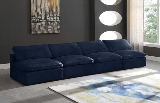 Cozy Blue Velvet Modular Fiber Filled Cloud-Like Comfort Overstuffed 156" Armless Sofa - 634Navy-S156 - Vega Furniture