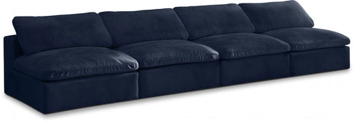 Cozy Blue Velvet Modular Fiber Filled Cloud-Like Comfort Overstuffed 156" Armless Sofa - 634Navy-S156 - Vega Furniture