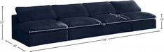 Cozy Blue Velvet Modular Fiber Filled Cloud-Like Comfort Overstuffed 156" Armless Sofa - 634Navy-S156 - Vega Furniture