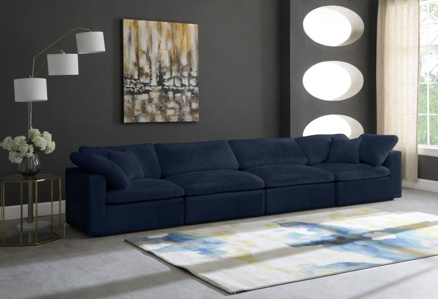 Cozy Blue Velvet Modular Fiber Filled Cloud-Like Comfort Overstuffed 158" Sofa - 634Navy-S158 - Vega Furniture