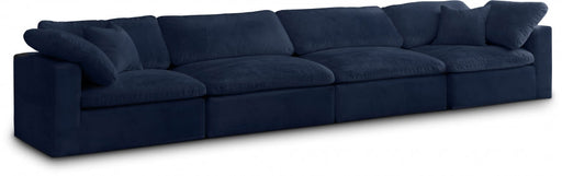 Cozy Blue Velvet Modular Fiber Filled Cloud-Like Comfort Overstuffed 158" Sofa - 634Navy-S158 - Vega Furniture