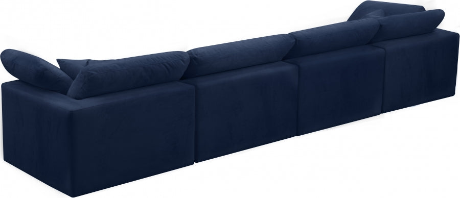 Cozy Blue Velvet Modular Fiber Filled Cloud-Like Comfort Overstuffed 158" Sofa - 634Navy-S158 - Vega Furniture