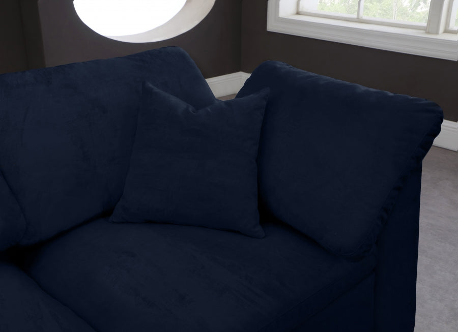 Cozy Blue Velvet Modular Fiber Filled Cloud-Like Comfort Overstuffed 158" Sofa - 634Navy-S158 - Vega Furniture