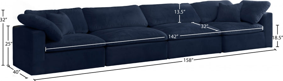 Cozy Blue Velvet Modular Fiber Filled Cloud-Like Comfort Overstuffed 158" Sofa - 634Navy-S158 - Vega Furniture