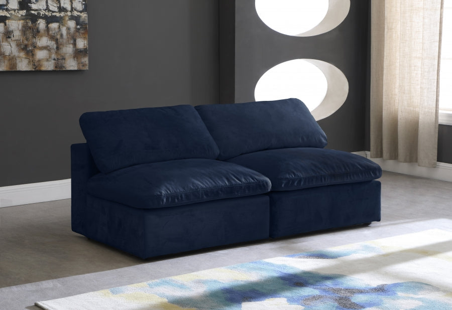 Cozy Blue Velvet Modular Fiber Filled Cloud-Like Comfort Overstuffed 78" Armless Loveseat - 634Navy-S78 - Vega Furniture