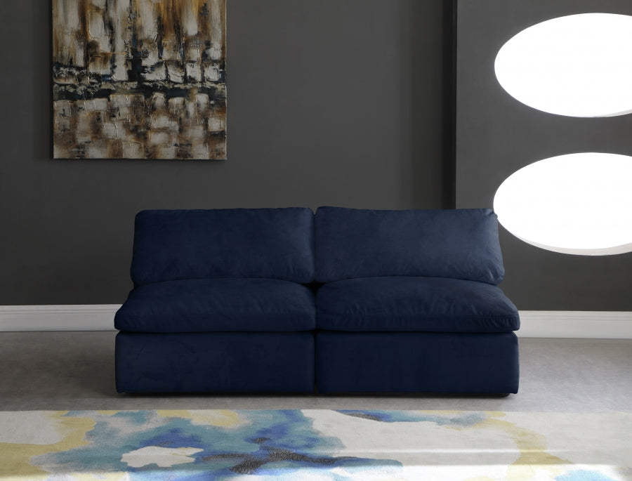 Cozy Blue Velvet Modular Fiber Filled Cloud-Like Comfort Overstuffed 78" Armless Loveseat - 634Navy-S78 - Vega Furniture