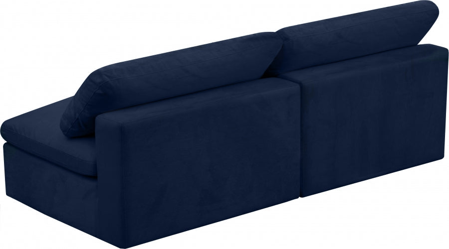 Cozy Blue Velvet Modular Fiber Filled Cloud-Like Comfort Overstuffed 78" Armless Loveseat - 634Navy-S78 - Vega Furniture