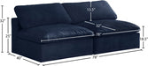 Cozy Blue Velvet Modular Fiber Filled Cloud-Like Comfort Overstuffed 78" Armless Loveseat - 634Navy-S78 - Vega Furniture