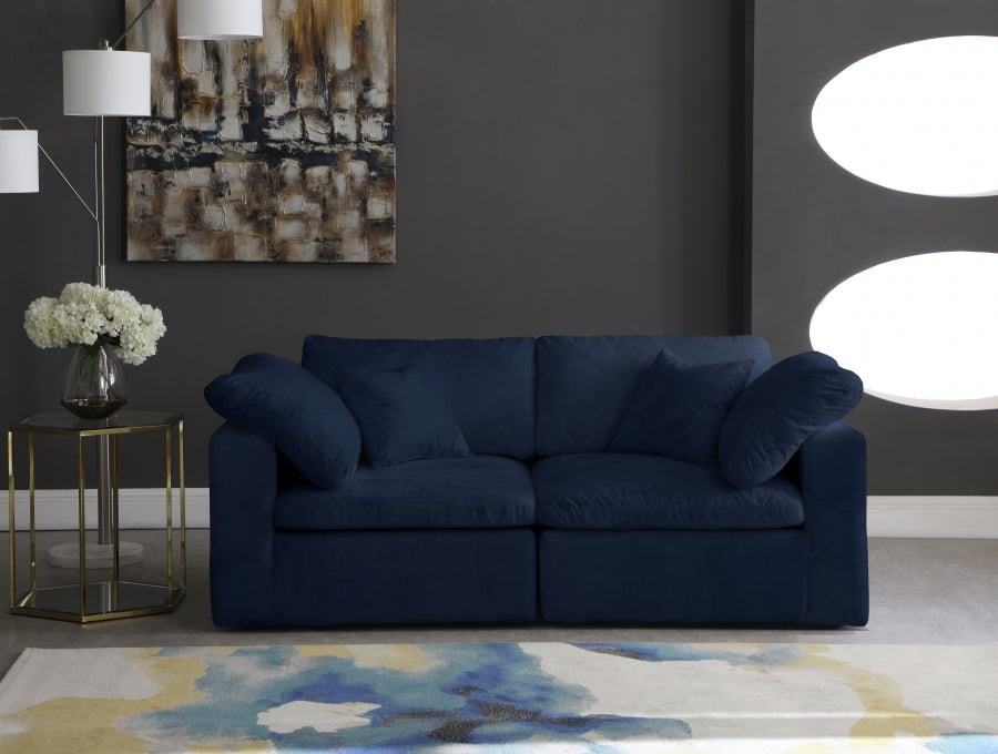 Cozy Blue Velvet Modular Fiber Filled Cloud-Like Comfort Overstuffed 80" Loveseat - 634Navy-S80 - Vega Furniture