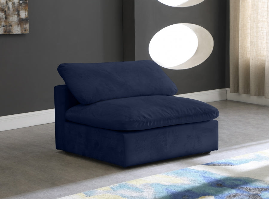 Cozy Blue Velvet Modular Fiber Filled Cloud-Like Comfort Overstuffed Armless Chair - 634Navy-Armless - Vega Furniture