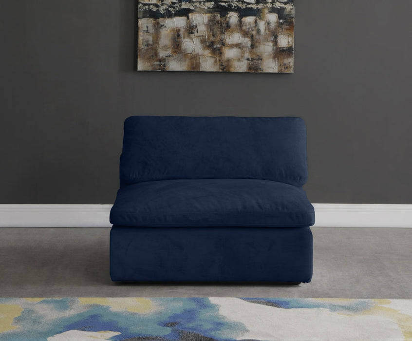 Cozy Blue Velvet Modular Fiber Filled Cloud-Like Comfort Overstuffed Armless Chair - 634Navy-Armless - Vega Furniture