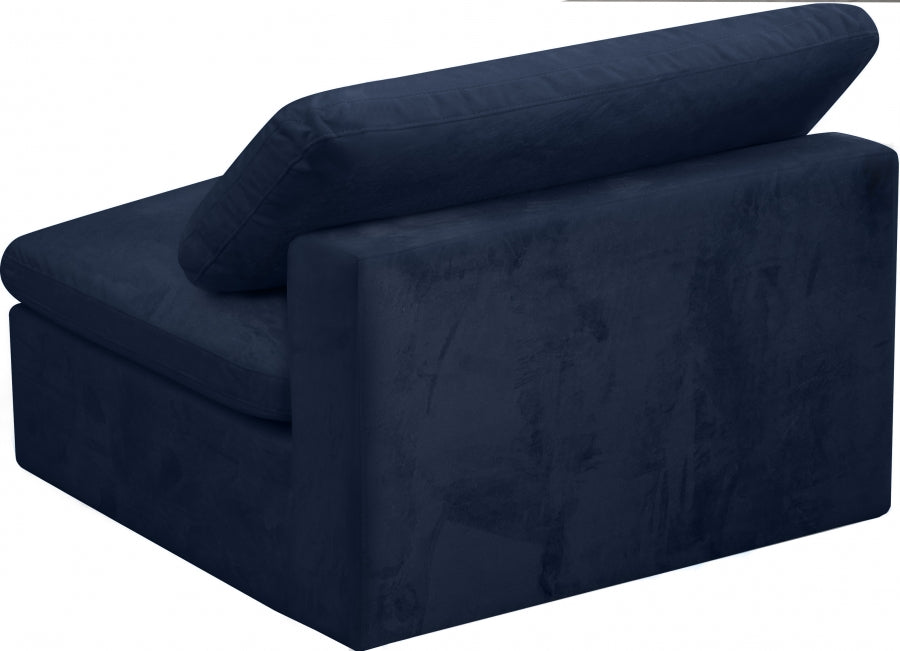 Cozy Blue Velvet Modular Fiber Filled Cloud-Like Comfort Overstuffed Armless Chair - 634Navy-Armless - Vega Furniture